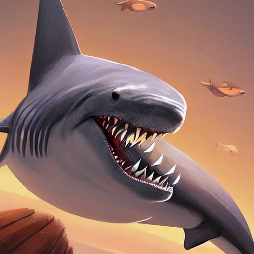 Prompt: illustration, happy shark with beautiful smile, greg rutkowski