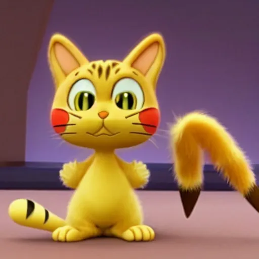 Image similar to garfield the cat as a pokemon, cgi