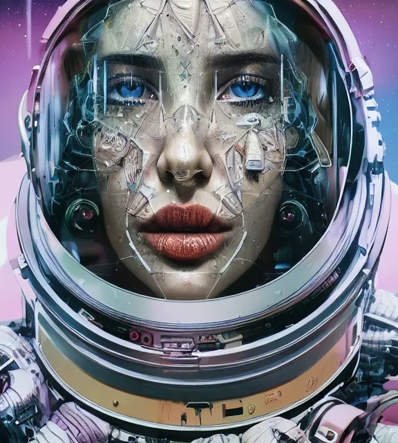 Image similar to hyperrealistic portrait of a woman monster astronaut, sofia coppola, cybernetic details, well lit, intricate abstract. gucci style, intricate artwork, high detail, figurative art, multiple exposure, poster art, 3 d, by stanley kubrick and tooth wu and wlop and beeple, realistic, hyperdetailed, 8 k resolution.