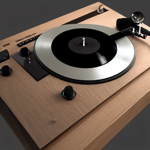 Image similar to vinyl player with kiwi record, octane render, unreal render, hyperrealistic textures