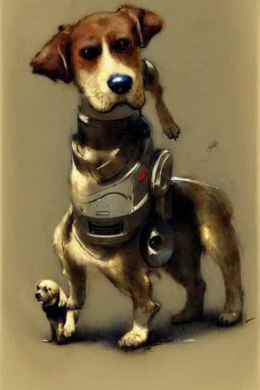 Image similar to (((((1950s boy and his robot box shaped k9 dog. muted colors.))))) by Jean-Baptiste Monge !!!!!!!!!!!!!!!!!!!!!!!!!!!