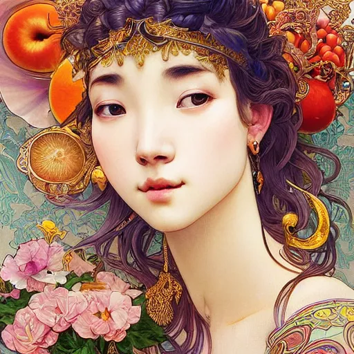 Image similar to a masterpiece ultrarealistic ultradetailed portrait of beautiful love fishmonger jewelry genius elephant trainer girl on fruits street market baroque renaissance. medium shot, intricate, elegant, by stanley artgerm lau, wlop, alphonse mucha, rossdraws, andrei riabovitchev, yoshitaka amano. flower background my james jeand and takashi murakami.