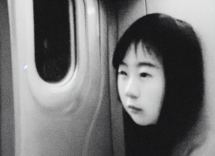 Image similar to photo of a young japanese woman on a train at night