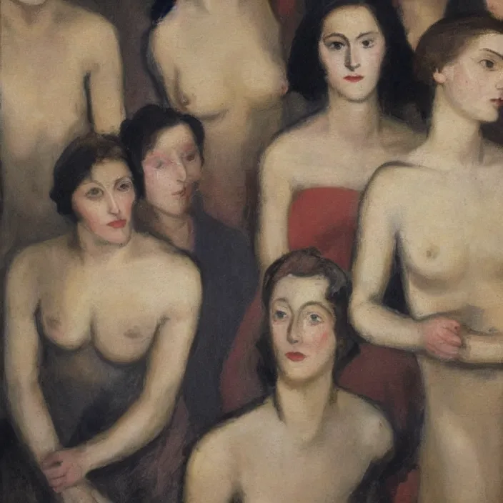 Image similar to group of people pictured in afternoon light, close - up of the faces, anatomically and proportionally correct, oil painting by dora maar and malcolm liepke, detailed