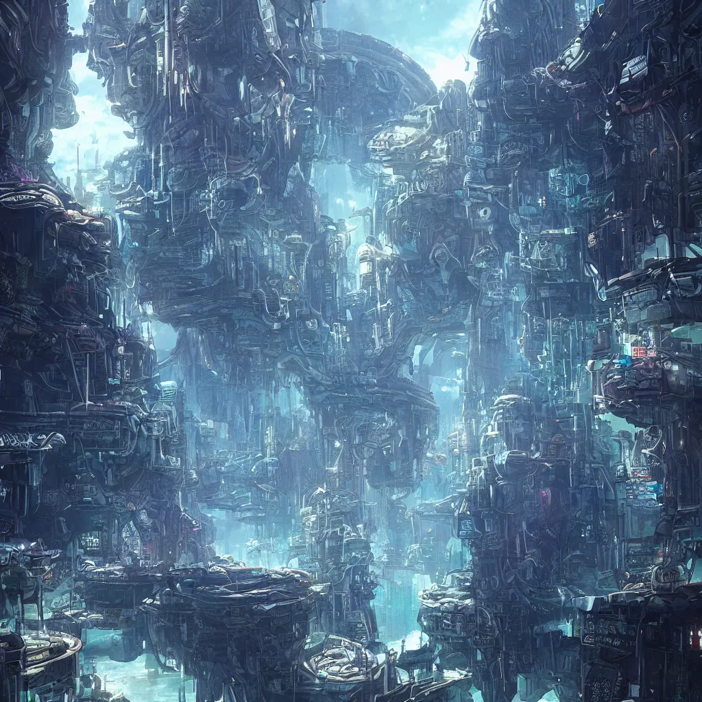 Image similar to underwater city, cyberpunk Atlantis