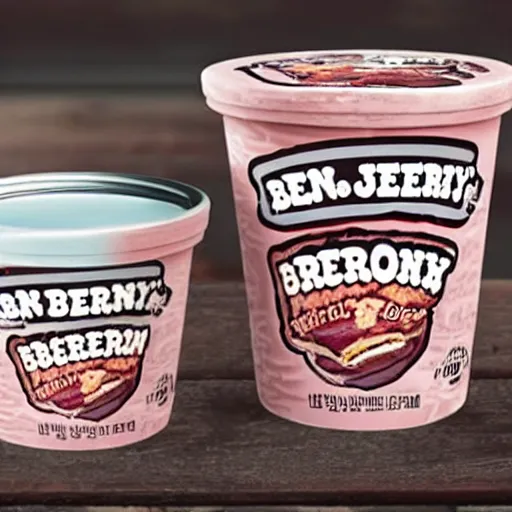 Image similar to ben and jerry's bacon flavoured ice cream, bacon written on the front