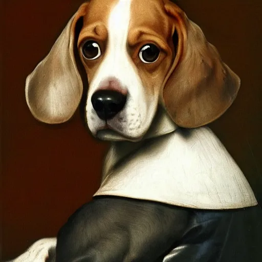 Prompt: a beautiful beagle dog painting by Diego Rodríguez de Silva y Velázquez, 8k