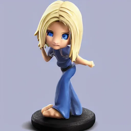 Image similar to a cute figurine of a beautiful blonde woman with blue eyes gaming on xbox