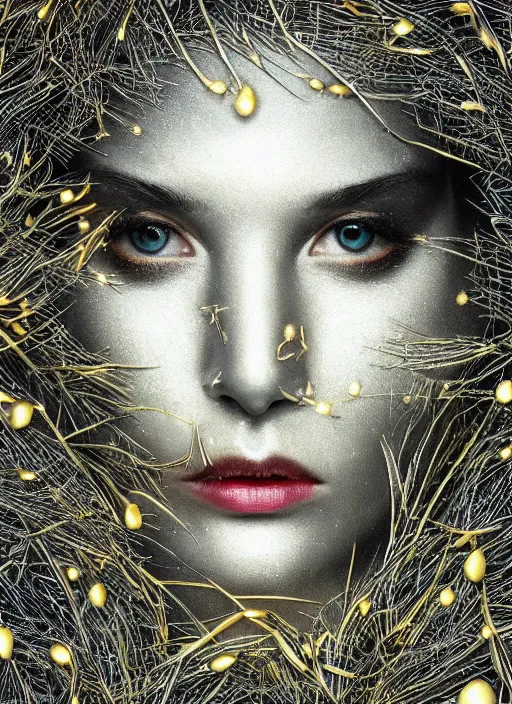 Prompt: glowing silver and golden elements, full close-up portrait, crow portrait from shutterstock, book cover, green forest, white moon, red lips, establishing shot, extremly high detail, photo-realistic, cinematic lighting, pen and ink, intricate line drawings, by Yoshitaka Amano, Ruan Jia, Kentaro Miura, Artgerm, post processed, concept art, artstation, matte painting, style by eddie mendoza, raphael lacoste, alex ross