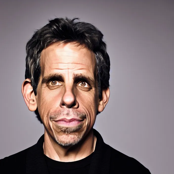 Prompt: portrait of middle aged ben stiller, slightly smiling towards the camera, by martin schoeller. detailed, 4 k, morning hour.