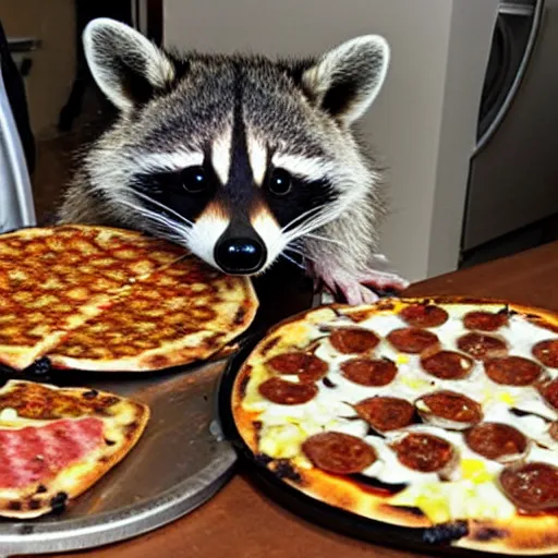 Image similar to photo of raccoon pizza party