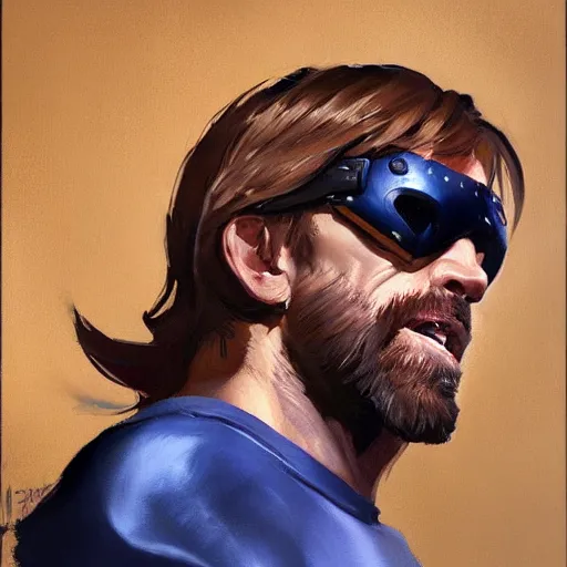 Image similar to greg manchess portrait painting of chuck norris as overwatch character, medium shot, asymmetrical, profile picture, organic painting, sunny day, matte painting, bold shapes, hard edges, street art, trending on artstation, by huang guangjian and gil elvgren and sachin teng