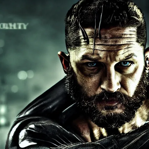 Image similar to Tom Hardy in wolverine suit Digital art 4K quality