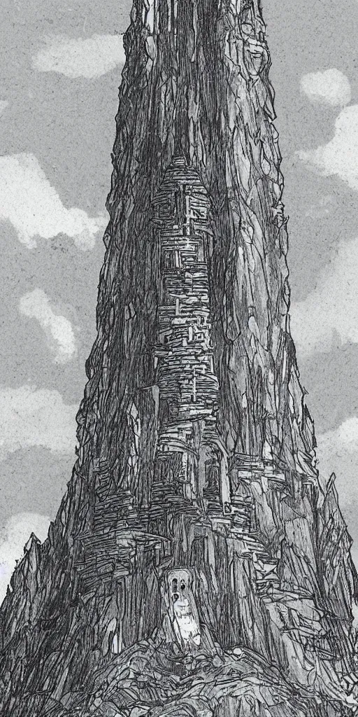 Prompt: a dark tower on a hill drawn by studio ghibli