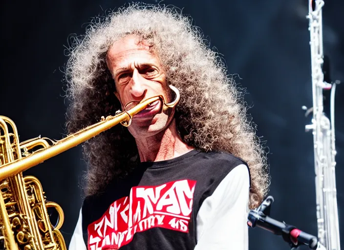 Image similar to photo still of kenny g on stage at vans warped tour!!!!!!!! at age 4 8 years old 4 8 years of age!!!!!!! playing saxophone, 8 k, 8 5 mm f 1. 8, studio lighting, rim light, right side key light