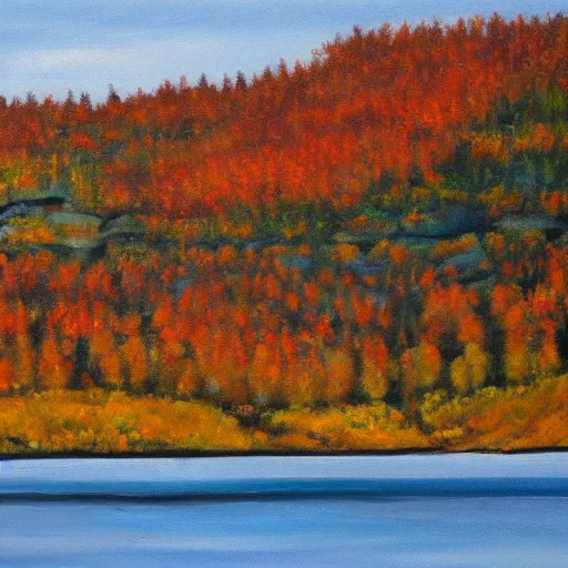 Image similar to oil painting of lake superior in the fall