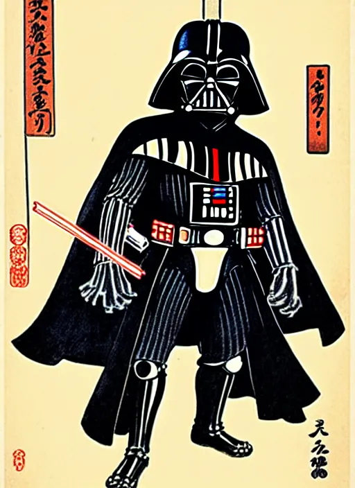 Prompt: darth vader as a yokai illustrated by kawanabe kyosai and toriyama sekien