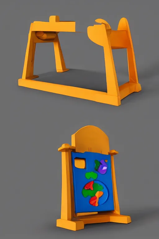 Image similar to A Fisher-Price guillotine toy, unreal engine 5 render, guillotine