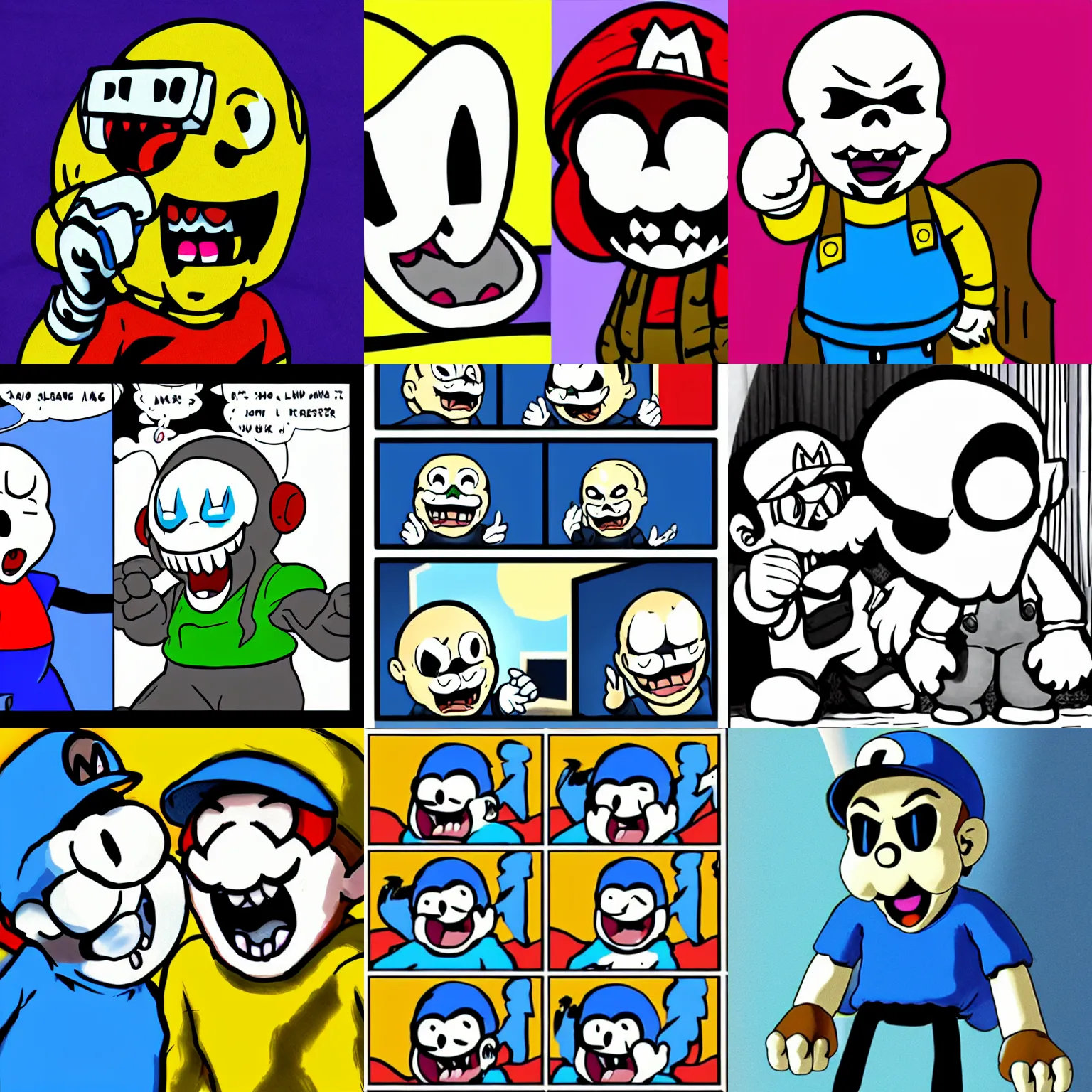 Prompt: sans from undertale screaming at mario, who is also screaming