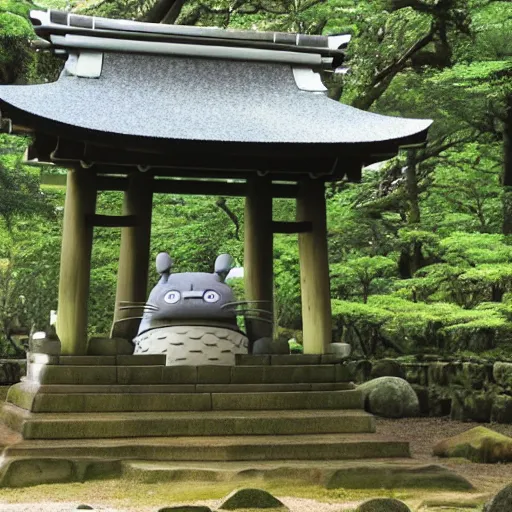 Prompt: shinto shrine statue of totoro