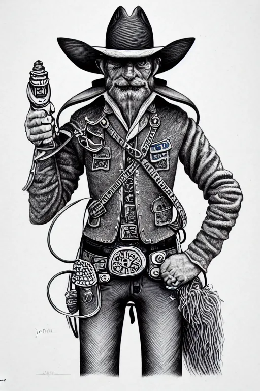 Image similar to a line drawing of a cowboy by joe fenton, trending on artstation, realistic rendering