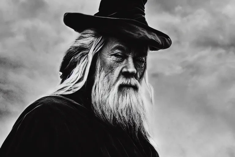 Prompt: gandalf, in the style of akira kurosawa, cinematic, dramatic lighting, black and white