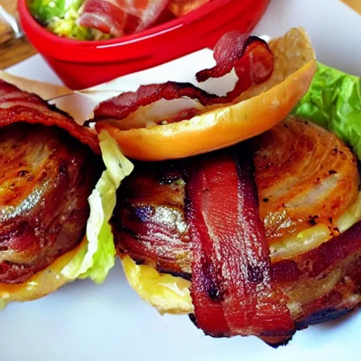 Image similar to bacon wrapped bacon cheeseburger