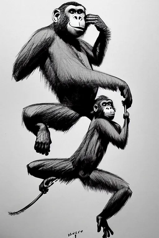 Image similar to kim jung gi drawing of monkeying around