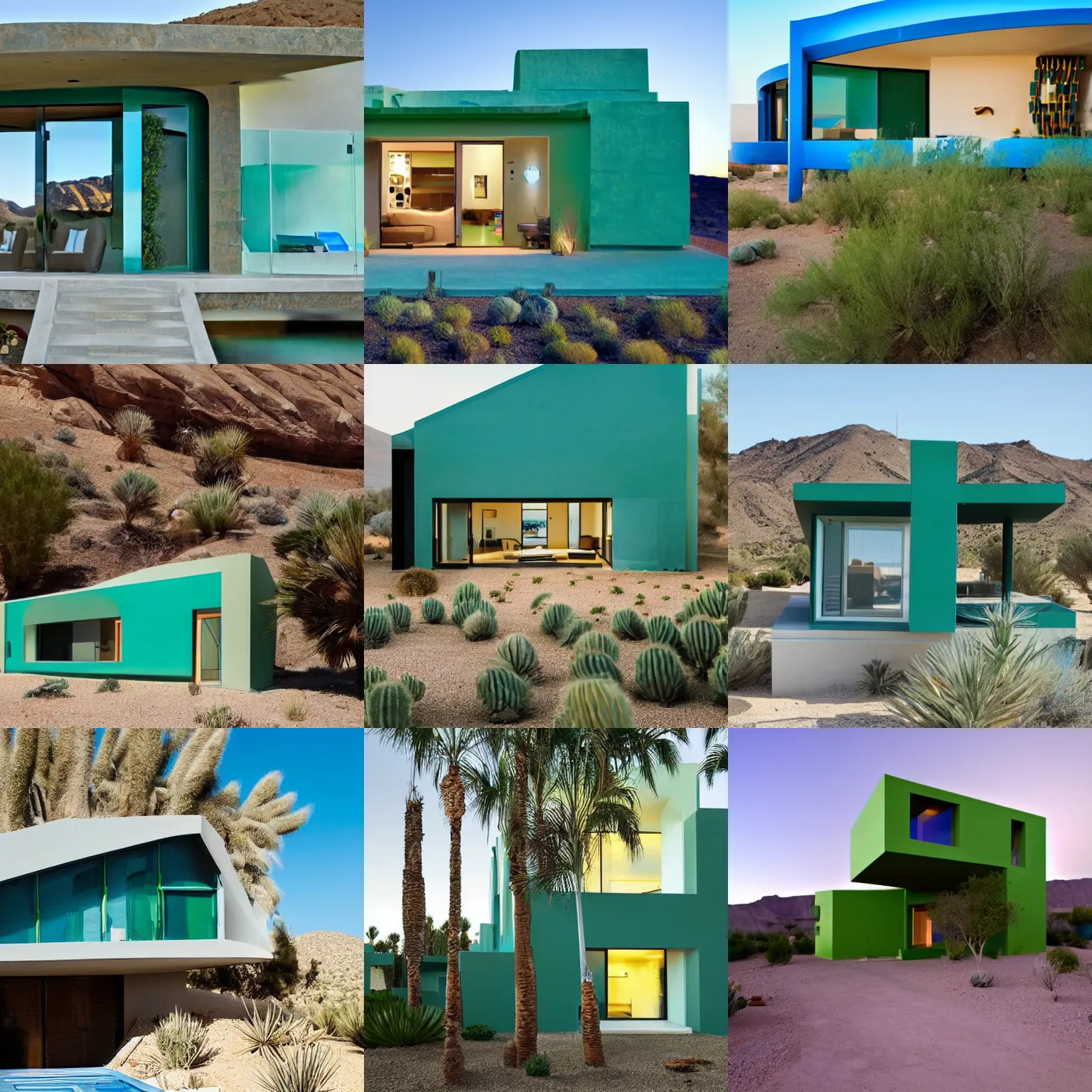 Prompt: green and blue futuristic home in the desert