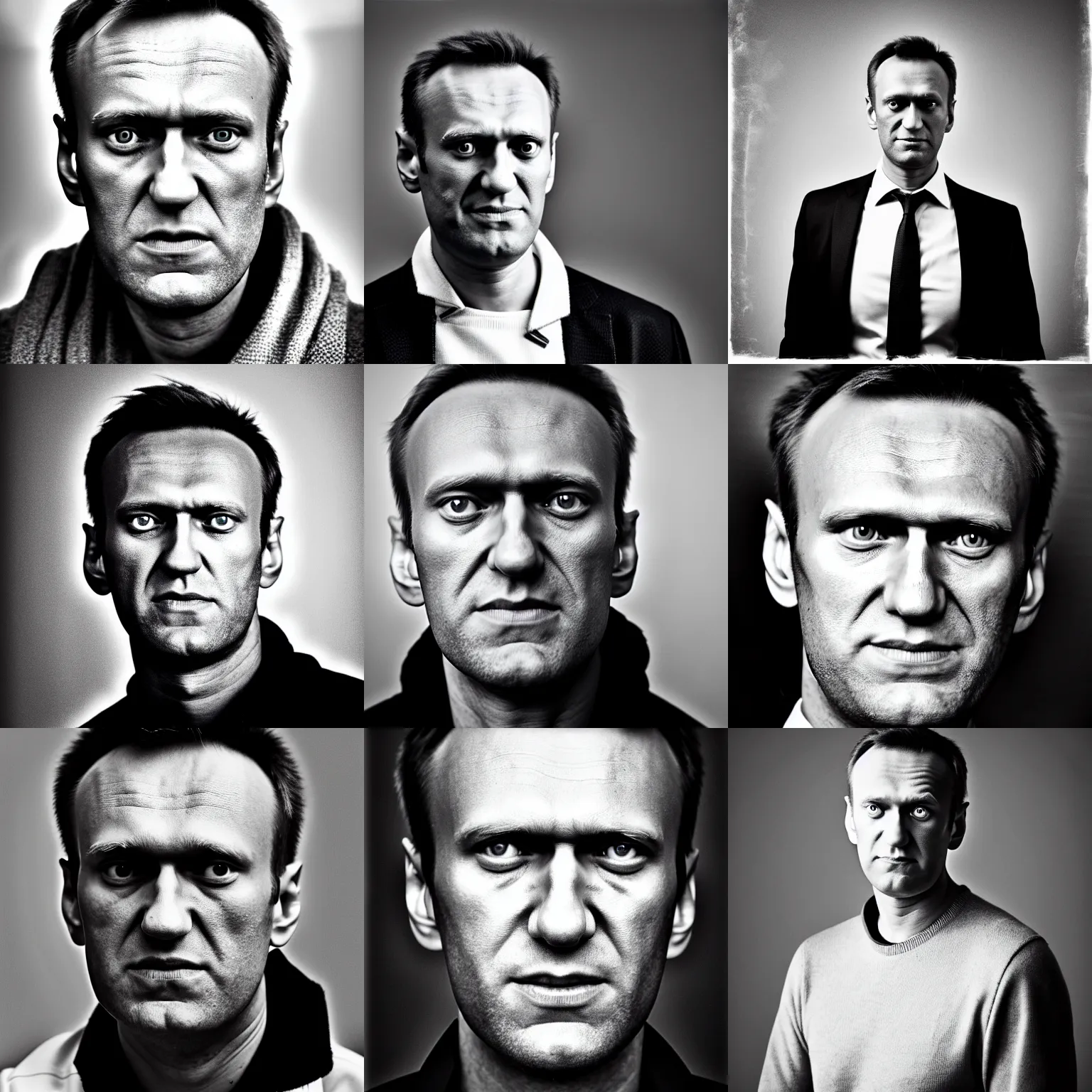 Prompt: alexey navalny portrait by anna - lou leibovitz 3 5 mm detailed black and white photo