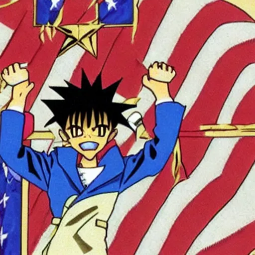 Image similar to yugi moto as president of the united states