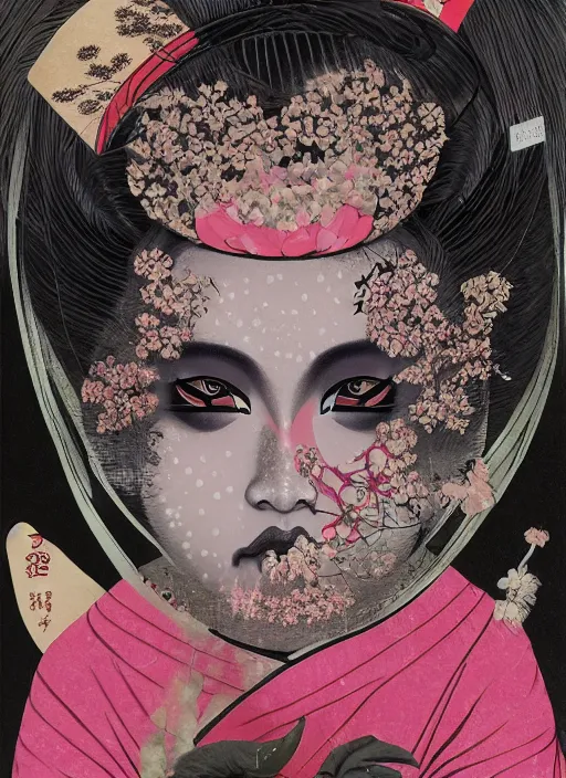 Prompt: Geisha goddess painting by Dan Hillier, trending on artstation, artstationHD, artstationHQ, 4k, 8k