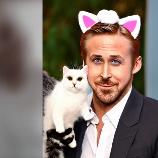 Prompt: ryan gosling in a cat costume