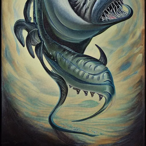 Prompt: a creepy deep sea fish painted by willian von goth