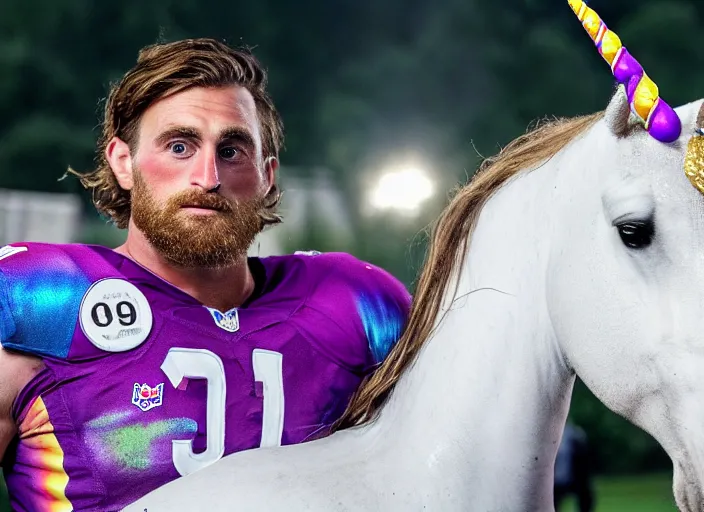 Image similar to chris long riding a unicorn