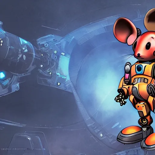 Prompt: a mouse piloting a mech suit