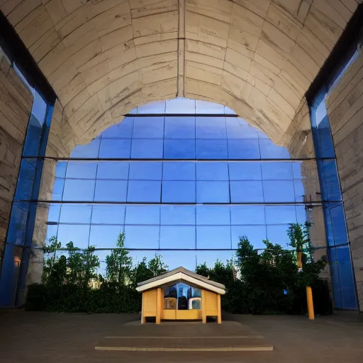 Image similar to solarpunk chapel from the outside, photo contest