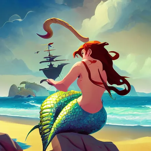 Image similar to painting mermaid treasure on sea of thieves game avatar hero smooth face median photoshop filter cutout vector, behance hd by jesper ejsing, by rhads, makoto shinkai and lois van baarle, ilya kuvshinov, rossdraws global illumination