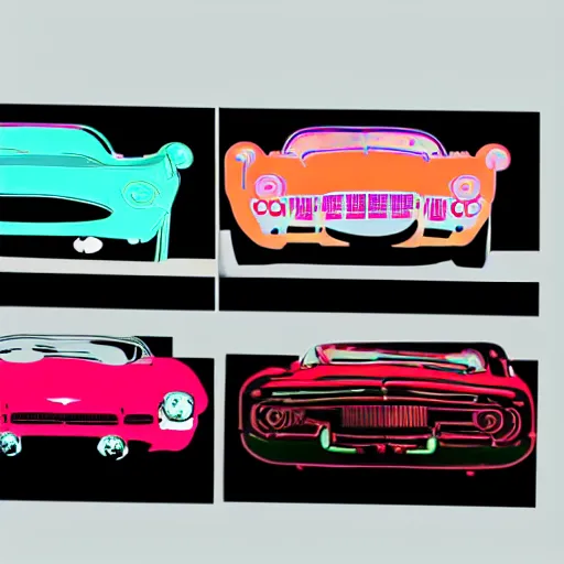 Prompt: a set of cars designed by andy warhol, digital art