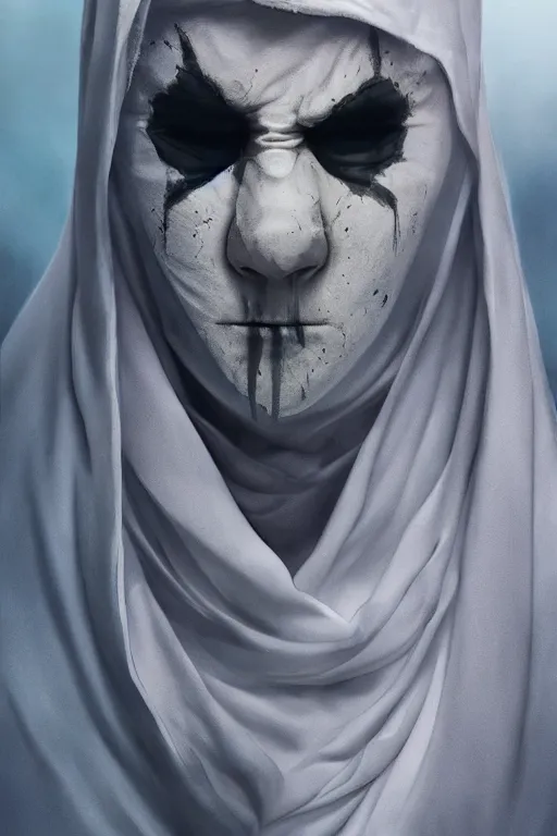 Image similar to characters portrait of Moon Knight mixed with Ghostface by Alyssa Monks, full-shot, merged character, Full body shot, cinematic opening shot, 4k, highly detailed, cinematic lighting