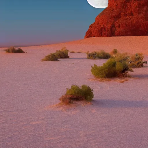 Prompt: desert with huge moon