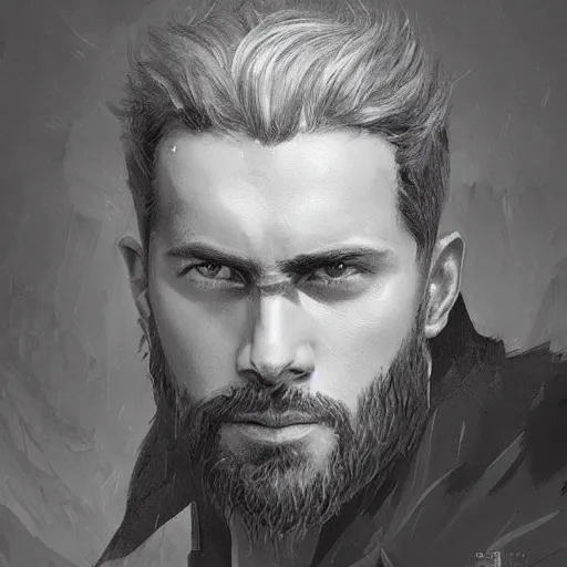 Image similar to a beautfiul award winning commission portrait of gigachad,grayscale,digital art,art by greg rutkowski,character design by charles bowater,photorealistic,ross tran,hyperdetailed,detailed face,fascinating,2021,western comic style