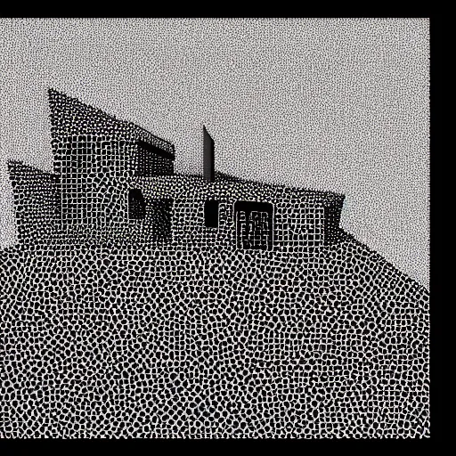 Prompt: A House on a hill, Brutalist Pointilism, 4k, high detail