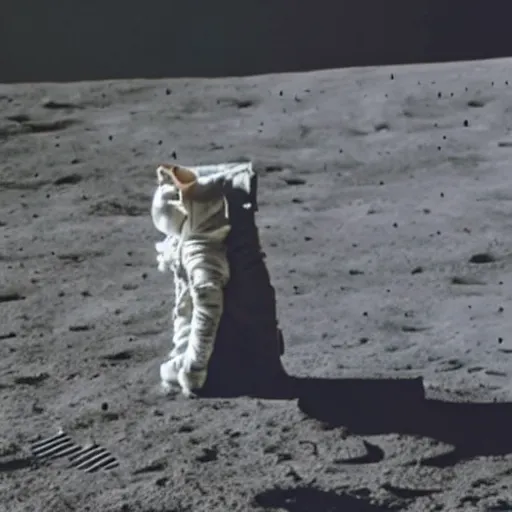 Prompt: a cat astronaut standing on the moon, close up