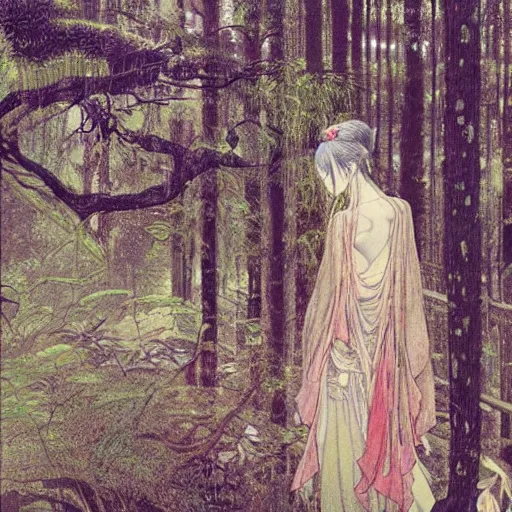 Image similar to a simple concept art portrait of an ancient temple in the forest, an award winning yoshitaka amano digital art poster, by, james gurney and gerhard richter. art by takato yamamoto. masterpiece, deep colours.