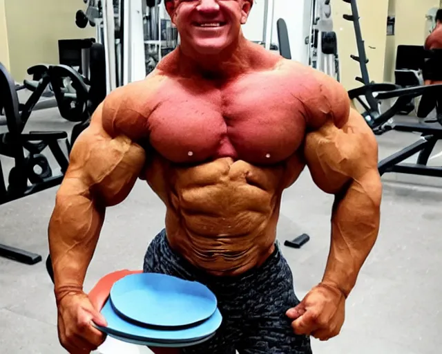 Image similar to bodybuilder with a birthday cake for a head