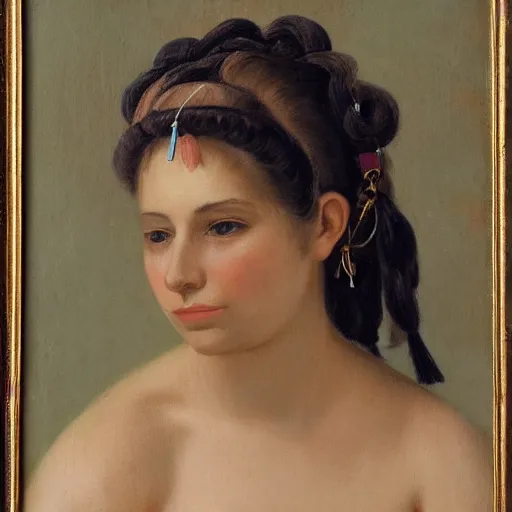 Prompt: beautiful portrait of a woman with tassels in her hair.