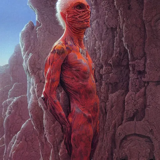 Image similar to a portrait of a character in a scenic environment by Wayne Barlowe