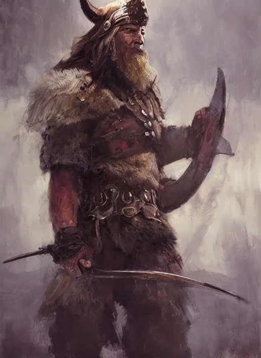 Image similar to portrait painting of viking berserker with a dinosaur headdress, by jeremy mann, only one head single portrait