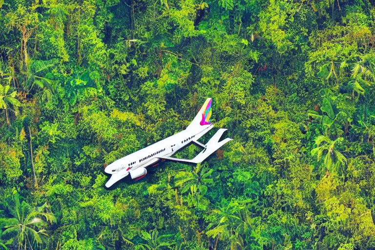 Image similar to bottom up shot of plane dropping smartphones in the jungle by jill charuk, colorful, highly detailed, decollage 4 k
